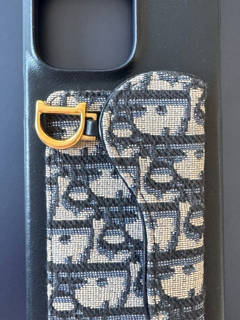 Dior Blue and Beige Monogram Canvas Phone Case with Gold Accent - Authentic